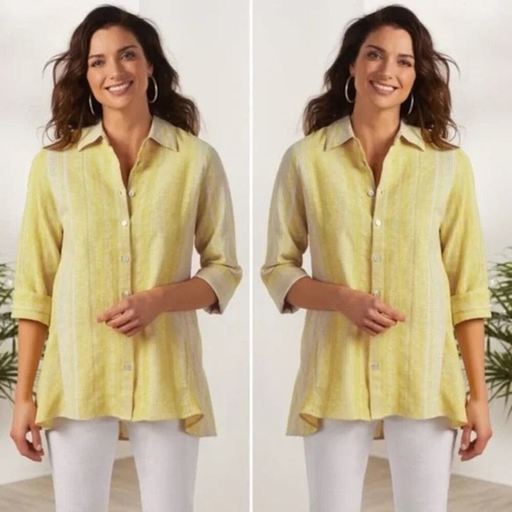 Soft Surroundings Livienne Linen Shirt Size Small Yellow Relaxed Fit Lightweight